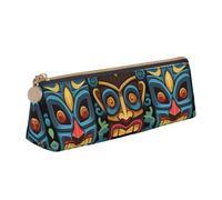 FZQVSLCM Astuccio in pelle per penne da viaggio borsa per il trucco colorato modello maschera tiki borsa da toilette borsa cosmetica portatile portamonete
