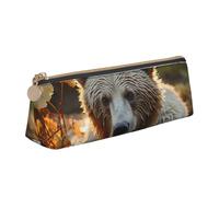 FZQVSLCM Astuccio in pelle per penne da viaggio borsa per trucchi con orso che attraversa il fiume Borsa da toeletta borsa cosmetica portatile portamonete