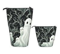 FZQVSLCM Astuccio telescopico bianco fantasia fantasma in piedi portapenne pop up astuccio carino stand up cosmetici borsa da viaggio borsa da trucco borsa da toilette portatile per donne uomini