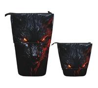 FZQVSLCM Astuccio telescopico con grande lupo nero con occhi rossi, portapenne in piedi, astuccio pop-up carino stand up beauty case da viaggio borsa per trucchi portatile per donne uomini forniture