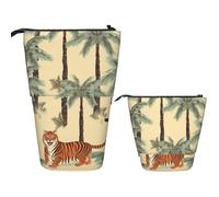 FZQVSLCM Astuccio telescopico con palme e tigri, portapenne, astuccio pop up, carino borsa per cosmetici, borsa da viaggio per cosmetici, borsa portatile per articoli da toeletta per donne e uomini