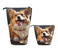 FZQVSLCM Astuccio telescopico con simpatico cane Corgi in piedi, portapenne pop-up carino stand up borsa per cosmetici borsa da viaggio borsa da trucco portatile per donne uomini forniture per ufficio
