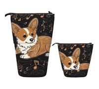 FZQVSLCM Astuccio telescopico Corgi che ama la musica Portapenne in piedi Astuccio pop-up carino Stand up Cosmetici Borsa da viaggio Borsa per il trucco Borsa da toilette portatile per donne uomini