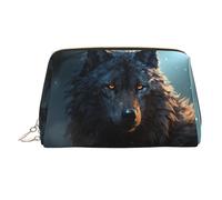 FZQVSLCM Beauty case da viaggio, borsa per trucchi impermeabile per borsa, borsa da toilette in pelle per donne, borsa per cosmetici, organizer fantasia con lupo, borsa per il trucco con cerniera per