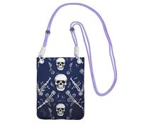 FZQVSLCM Borse a tracolla piccole da donna borsa per telefono cellulare impermeabile borsa per telefono blu teschio e ossa portafoglio borsette marsupio viola, taglia unica