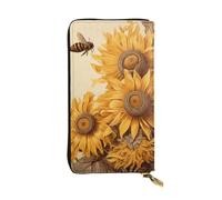 FZQVSLCM Portafoglio in pelle con api e girasoli per le donne lungo portamonete ultra sottile porta carte di credito pochette bifold