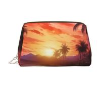FZQVSLCM Trousse da viaggio, borsa per il trucco impermeabile, borsa da toilette in pelle da donna, organizer colorato con tramonto tropicale, borsa per il trucco con cerniera per viaggi, Oro, Taglia