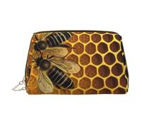 FZQVSLCM Trousse da viaggio per il trucco, impermeabile, in pelle, da donna, con api sull'alveare, borsa per il trucco con cerniera, per viaggi, Oro, Taglia unica