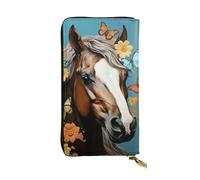 FZQVSLCM Un cavallo con fiori e farfalle portafoglio in pelle per le donne lungo portamonete ultra sottile porta carte di credito frizione bifold