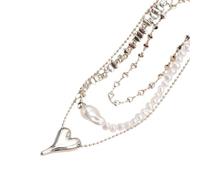 fztonk Collana con ciondolo a forma di cuore metallico alla moda con perle artificiali in lega per uso quotidiano, feste, appuntamenti, feste, appuntamenti, serate, gioielli regalo
