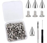FZYCOM 100 Pezzi Borchie a Cono Argento con Foratore e Cacciavite, Borchie Punk, Rivetti Punk, Rivetti Decorativi per Cucire su Abbigliamento, Giacca, Jeans, Giubbotti, Borse, Accessori in Pelle DIY