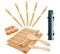 FZYCOM Sushi Maker Kit, Kit per Fare Sushi a Casa, 1 Pezzo PP Involtini, 2 Pezzi Tappetini Stuoie in Bambù, 2 Pezzi Scoop & 5 Paia di Bacchette