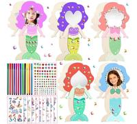 FZYESNO 234 pezzi a forma di sirena, per compleanni dei bambini, specchio in legno da dipingere per bambini, decorazione di compleanno della sirena, idee per il compleanno dei bambini, per attività