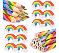 Fzyisw 24 Pezzi Set Matite Arcobaleno con 12 Matite Multicolore e 12 Gomme, Matite Colorate 4 in 1, Matite Arcobaleno per Disegno, Schizzi, Scrittura, Ufficio e Hobby Creativi