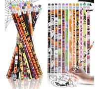 Fzyisw 48 Pezzi Matite Halloween con Gomma, Matite Halloween Bambini con Streghe, Zucche, Mietitore, Fantasmi, Ragni, Modelli di Pipistrelli, Matita Halloween per Regalini Halloween Bambini