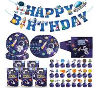 Fzyisw 89 Pièces Ensemble de Décorations D'anniversaire sur le Thème de l'espace, Vaisselle de Fête D'astronaute pour Anniversaire D'enfant