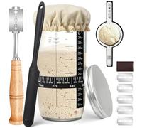 Fzyisw Starter kit per pasta madre da 730 ml, kit di lievito naturale con fascia termometro, fascia per l'alimentazione della data, raschietto, tagliapasta per pane, tappetino da forno e copertura in