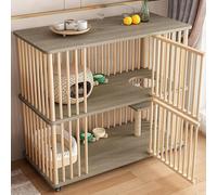 FZZIBQYR Condominio per Gatti con tiragraffi, casetta per Gatti da Interno con Ruote e Porte di Fuga, Gabbia in Legno a Forma di Villa per Gatti