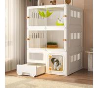 FZZIBQYR Villa Trasparente per Gatti, Grande Gabbia per Gatti da Interno con lettiera, recinto per Gatti, Box per Animali Domestici a 2/3 Livelli, Cuccia per Amici felini Felici (Bianca, 71x46x106 cm