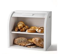 G.a HOMEFAVOR Cestino per il pane in bambù, cestino per il pane a 2 strati, contenitore per il pane con coperchio arrotolabile con strato rimovibile, montaggio automatico, bianco