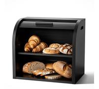 G.a HOMEFAVOR Cestino per il pane in bambù, cestino per il pane a 2 strati, contenitore per il pane con coperchio arrotolabile con strato rimovibile, montaggio automatico, nero