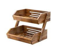 G.a HOMEFAVOR Cesto per Frutta Porta Frutta 2 Piani in Legno Di Acacia Cestino Frutta Cucina Alzatina Portafrutta a Ripiani per Verdura Snack