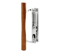 G.A.S Hardware Set di maniglie per porte scorrevoli in metallo pressofuso cromato con maniglia in legno, montaggio a incasso, senza chiave, distanza tra i fori delle viti da 6-5/8", maniglia di