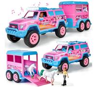 G.C Cavalli Bisarca Giocattolo Regalo Bambina 3 4 5 6 Anni, 1:16 Cars Macchinine Rosa con Suoni e Luci & Rimorchio & Unicorno, Cavallo Giocattolo Regalo Natale Compleanno Giochi Bambina 3 4 5 6 Anni