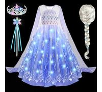 G.C Luminoso Vestito Principessa Bambina LED Vestito Elsa Frozen con Parrucca Corona Bacchetta Costume Principessa Compleanno Natale Halloween Carnevale Costumi Cosplay (120, 5-6 Anni)
