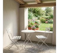 Set pranzo Giotto bianco tavolino e due sedie pieghevoli in acciaio da giardino