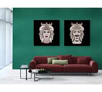 G-factory design Set 2 Quadri su tela Teste di Moro dettagli rosso amaranto su sfondo nero 100x100