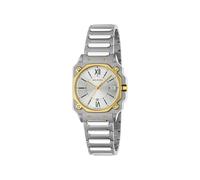 G-Flat 30mm stainless steel case with 18kt gold-plated bezel and screws, Silver galvanized dial with roman indexes at 12 and 6 o’clock and date at 3 o'clock, Stainless steel bracelet YA166506 One Size