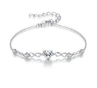 G&GEMSJEW Infinity Heart Bracciale da donna in argento sterling 925, con cuore e pietra portafortuna, regolabile, San Valentino, compleanno, regalo per donne, mamma, fidanzata, Mittelgroße, Argento