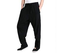 G-LIKE Kung Fu Training - Pantaloni di lino tradizionali da combattimento cinese, Wushu Taichi Wing Chun Harem, da uomo, per il tempo libero, per la primavera e l'estate, stile retrò, Nero , M