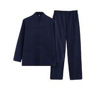 G-LIKE Tuta da uomo per arti marziali tradizionali cinesi Kung Fu Tai Chi Classic Tangzhuang manica lunga camicia pantaloni allenamento uniforme tuta, Marina Militare, L