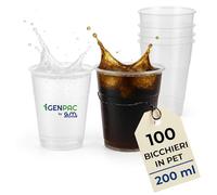 G.M. DISTRIBUZIONE 100 Bicchieri da 200 Ml Trasparenti in PET Riutilizzabile, Lavabili, Per Acqua, Birra, Vino, Yogurt, Bicchieri Multiuso per Bar e Lounge Bar