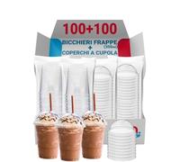 G.M. DISTRIBUZIONE 100 Bicchieri Frappè in PP da 350 ml + 100 Coperchi A Cupola in PS, Bicchieri e Coperchi Riutilizzabili Trasparenti, Bicchiere Riutilizzabile Alta Qualità per Bar e Gelaterie