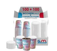 G.M. DISTRIBUZIONE 100 Bicchieri in Cartoncino da 300ml + 100 Coperchi Piani con Foro, Bicchieri con Coperchi Usa e Getta, Utili x Frappè Granite e bevande Fredde, Specifici x Bar e Gelaterie.
