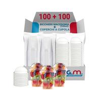 G.M. DISTRIBUZIONE 100 Bicchieri Macedonia in PP da 250ml + 100 Coperchi A Cupola in PS, Bicchieri e Coperchi Usa e Getta Trasparenti, Bicchiere Monouso Alta Qualità per Bar e Gelaterie.