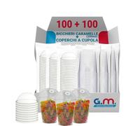 G.M. DISTRIBUZIONE 100 Bicchieri per Caramelle in KRISTAL da 200ml + 100 Coperchi A Cupola in PS, Bicchieri e Coperchi Usa e Getta Trasparenti, Bicchiere Monouso Alta Qualità per Bar e Gelaterie.