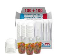 G.M. DISTRIBUZIONE 100 Bicchieri per Caramelle in PET da 300ml + 100 Coperchi A Cupola in PS, Bicchieri e Coperchi Usa e Getta Trasparenti, Bicchiere Monouso Alta Qualità per Bar e Gelaterie.