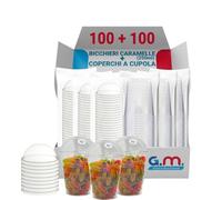 G.M. DISTRIBUZIONE 100 Bicchieri per Caramelle in PP da 250ml + 100 Coperchi A Cupola in PS, Bicchieri e Coperchi Usa e Getta Trasparenti, Bicchiere Monouso Alta Qualità per Bar e Gelaterie.