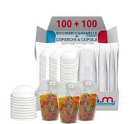 G.M. DISTRIBUZIONE 100 Bicchieri per Caramelle in PP da 350ml + 100 Coperchi A Cupola in PS, Bicchieri e Coperchi Usa e Getta Trasparenti, Bicchiere Monouso Alta Qualità per Bar e Gelaterie.