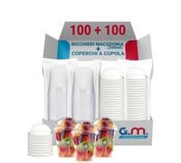 G.M. DISTRIBUZIONE 100 Bicchieri Trasparenti 200 ml per Macedonia e Frutta con 100 Coperchi a Cupola Senza Foro, Bicchieri Idonei al Contatto Alimentare per Asporto ed Esposizione, Bar e Gastronomia