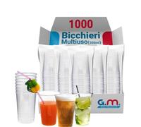 G.M. DISTRIBUZIONE 1000 Bicchieri da 300 Ml Trasparenti in PET Riutilizzabile, Lavabili, per Cocktail, Birra, Granite, Frappe, Yogurt, Bicchieri per Bar e Lounge Bar
