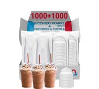 G.M. DISTRIBUZIONE 1000 Bicchieri Frappè in PS da 300ml + 1000 Coperchi A Cupola in PS, Bicchieri e Coperchi Usa e Getta Trasparenti, Bicchiere Monouso Alta Qualità per Bar e Gelaterie.