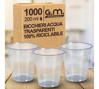 G.M. DISTRIBUZIONE 1000 Pezzi Bicchieri D'acqua in Plastica Trasparenti da 200 ml, Riciclabili, Extra Rigidi e Super Resistenti, Usa e Getta, Ideale per Casa, Ufficio, Asporto Bevande Fredde