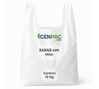 G.M. DISTRIBUZIONE 12 Kg Buste Spesa, Misura 24x45 cm, Biodegradabili Bianche con Manico, Circa 1050 Pezzi Totali, Shopper Compostabili per Alimenti, Sacchetti Extra Resistenti (MISURA MINI)