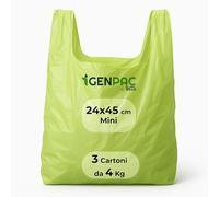 G.M. DISTRIBUZIONE 12 Kg Buste Spesa, Misura 24x45 cm, Biodegradabili Verdi con Manico, Circa 1050 Pezzi Totali, Shopper Compostabili per Alimenti, Sacchetti Extra Resistenti (MISURA MINI)