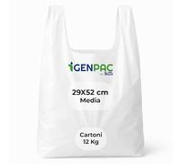 G.M. DISTRIBUZIONE 12 Kg Buste Spesa, Misura 29x52 cm, Biodegradabili Bianche con Manico, Circa 750 Pezzi Totali, Shopper Compostabili per Alimenti, Sacchetti Extra Resistenti (MISURA MEDIA)